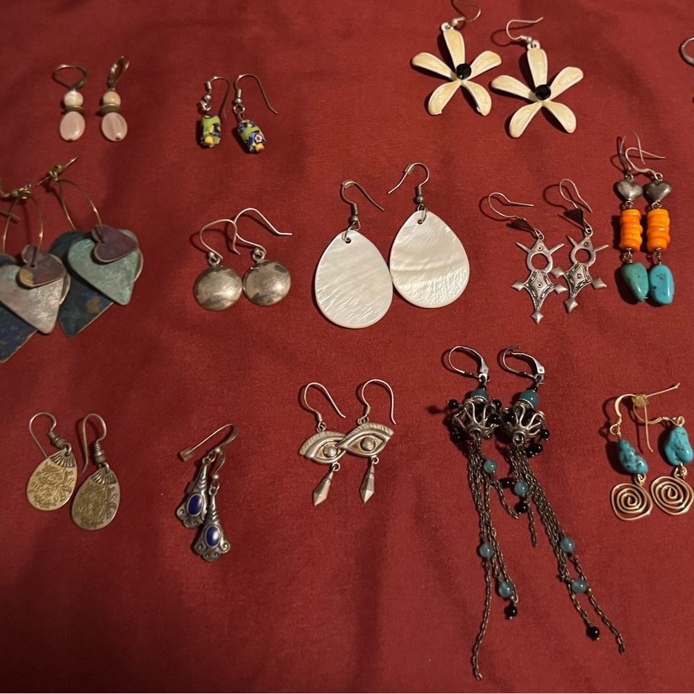 Vintage Earrings set of 17 with pouch